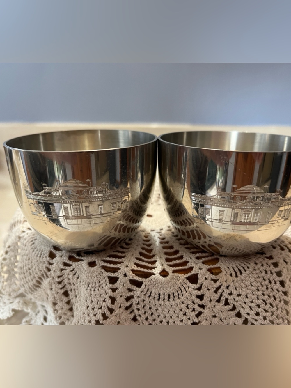 Jefferson Cup Pewter Engraved with Monticello Set of 2